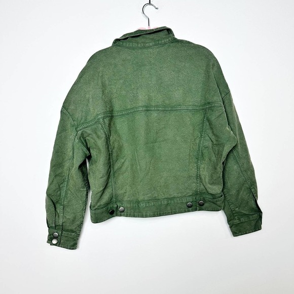 Chaser NWT Snap Button Oversized Dolman Canvas Cropped Jacket Army Green Small - Picture 5 of 6